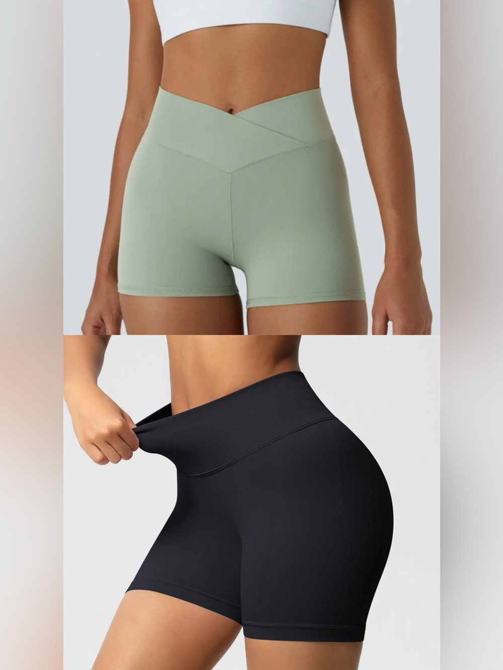 Yogalicious V-Waist Bike Shorts Duo - Sage Green & Black Spandex
